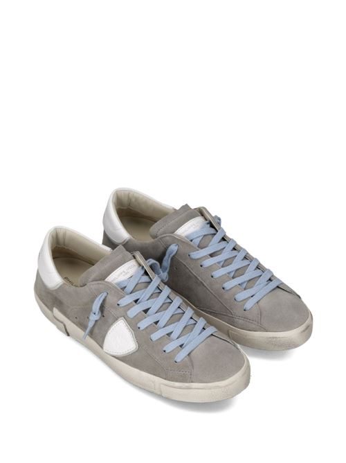 Sneakers uomo basse in pelle grigio/celeste PHILIPPE MODEL | PRLUXS18
